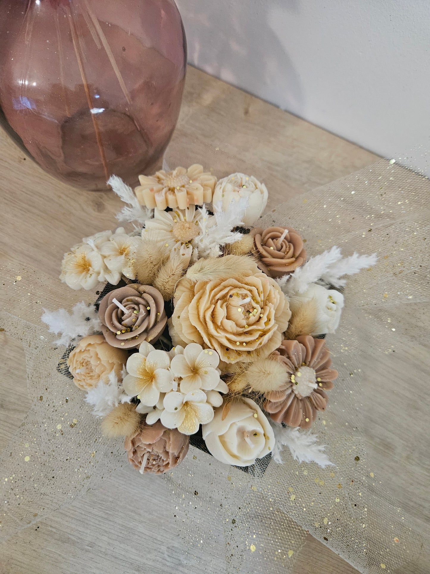 Bougie bouquet de fleurs en boite (Grande taille)