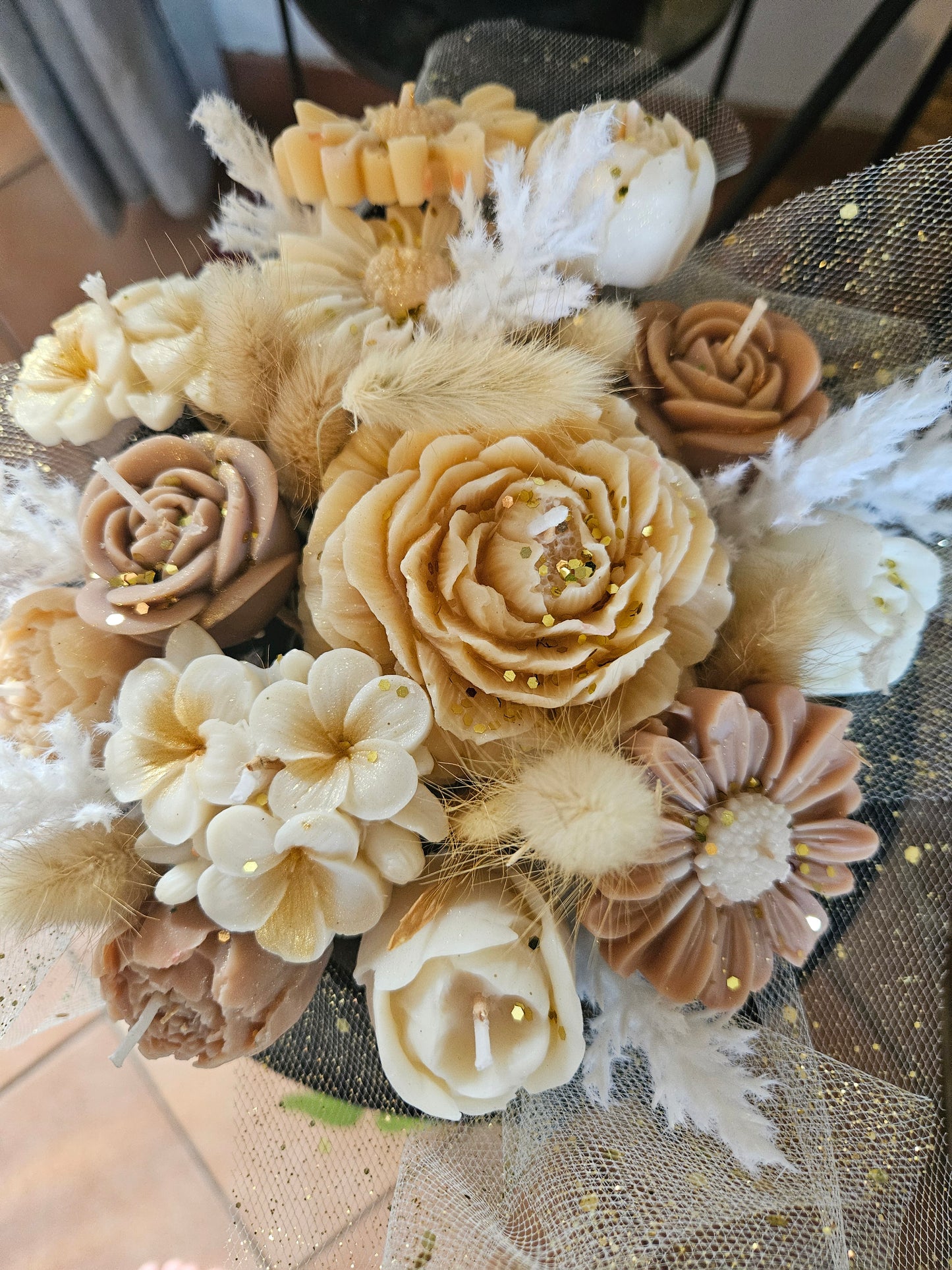 Bougie bouquet de fleurs en boite (Grande taille)