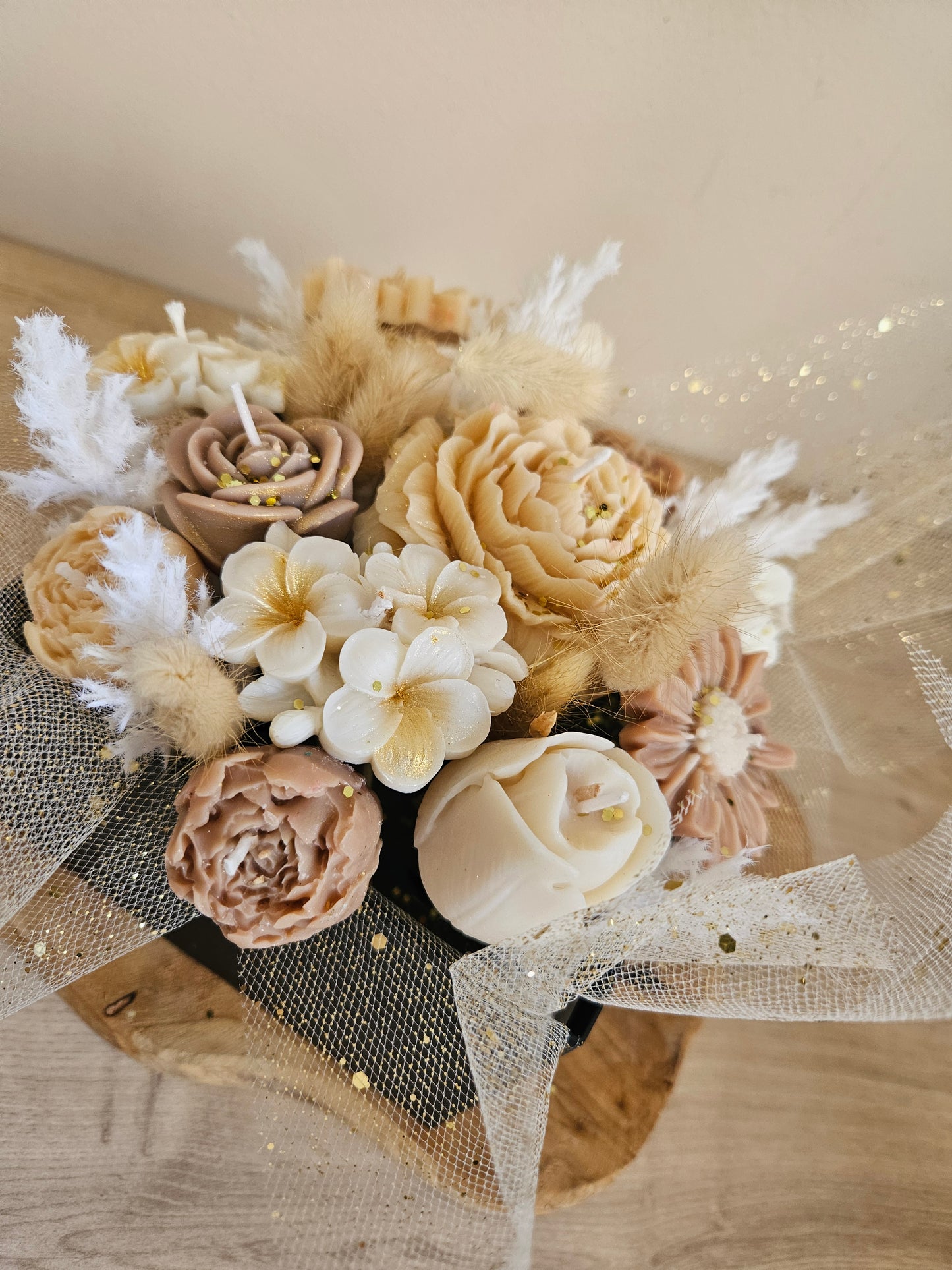 Bougie bouquet de fleurs en boite (Grande taille)