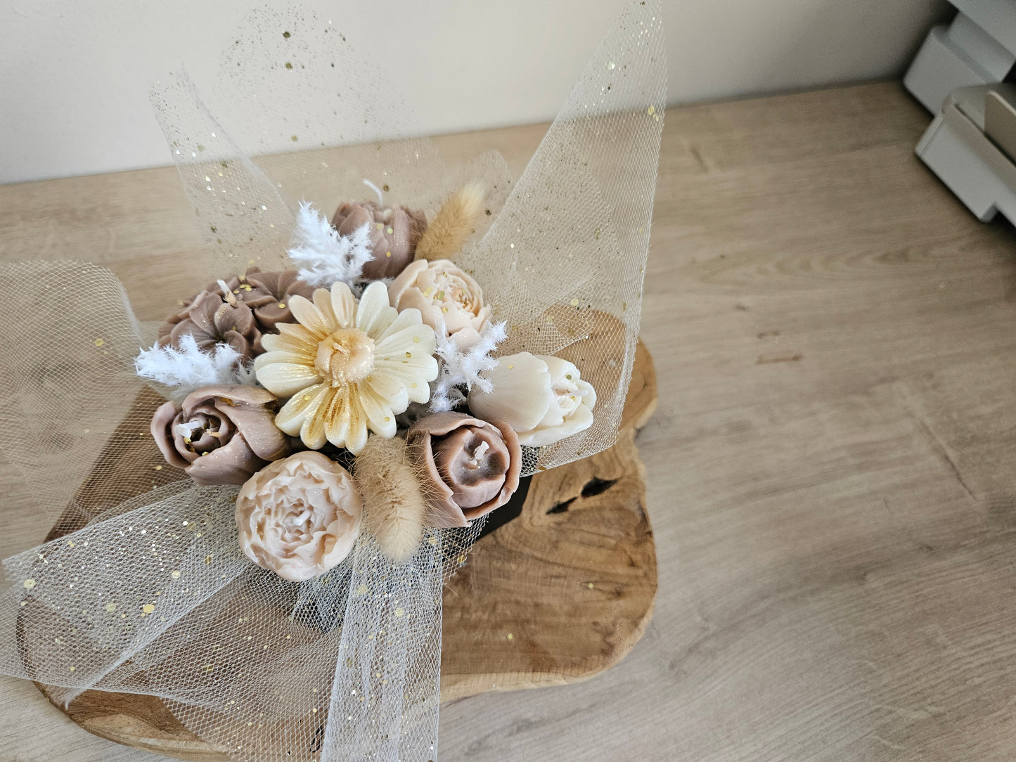 Bouquet de fleurs bougie en boite (Petite taille)